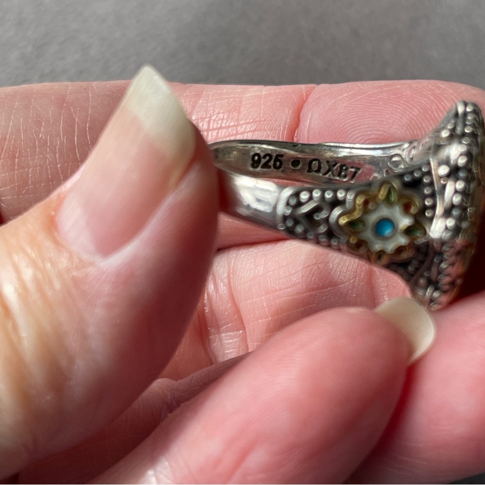 Dimitrious Designer Sterling Silver Enamel Elaborate Greek Designer Ring Size 8 - Picture 9 of 11